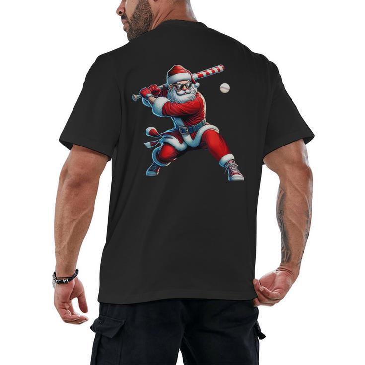 Santa Playing Baseball Men Boys Christmas Baseball Player Men's Back Print T-Shirt
