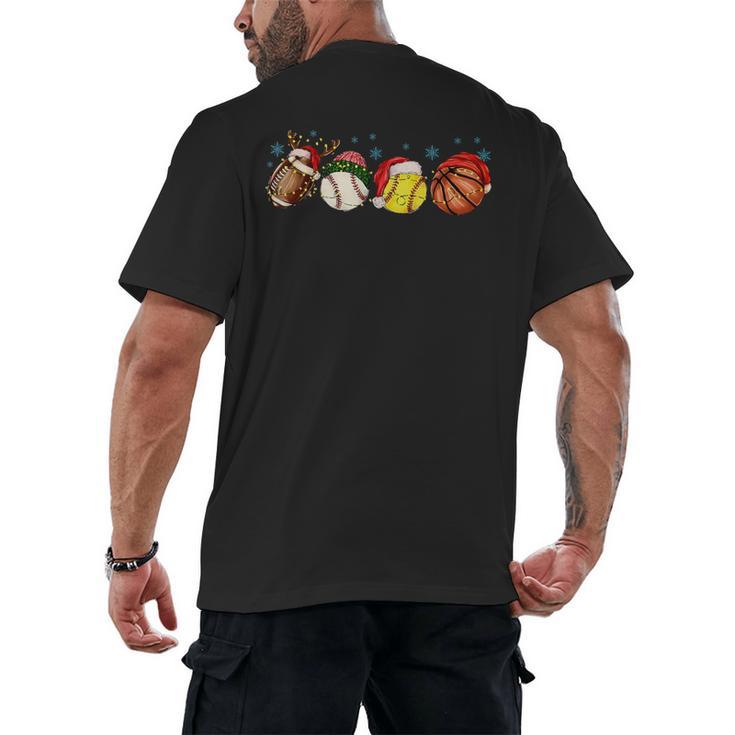 Santa Sports Boys Xmas Baseball Football Softball Basketball Men's Back Print T-Shirt