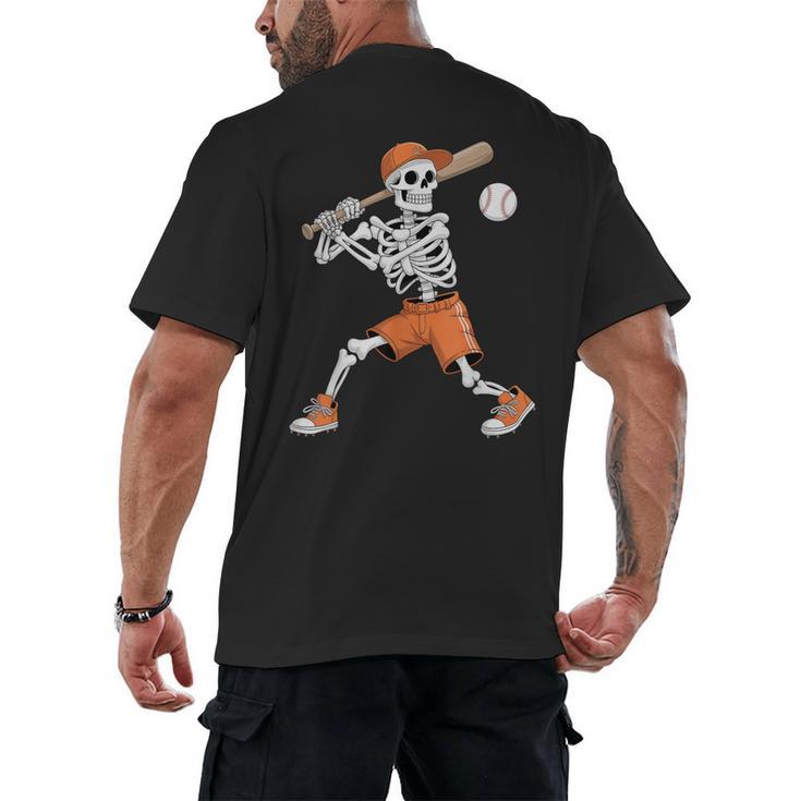 Skeleton Batting Baseball Halloween Men's Back Print T-Shirt