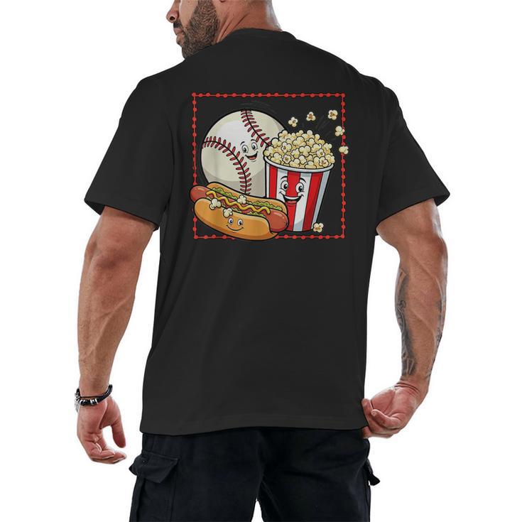 Smiling Baseball Popcorn And Hot-Dog Cartoon Apparel Men's Back Print T-Shirt