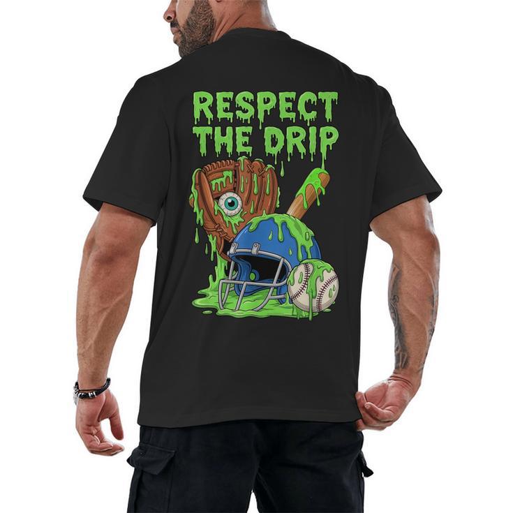 Spooky Zombie Respect The Drip Baseball Halloween Men's Back Print T-Shirt