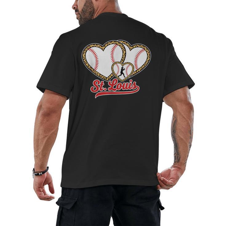 St Louis Leopard Heart Baseball Batter Boys Fan Men's Back Print T-Shirt