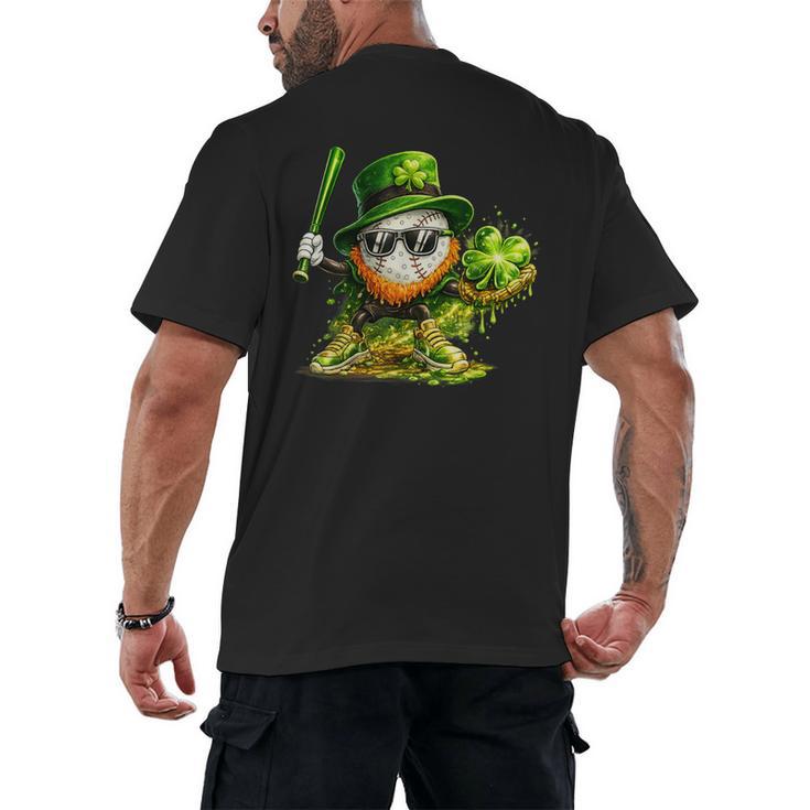 St Patrick’s Day Baseball Shamrock Player Men's Back Print T-Shirt