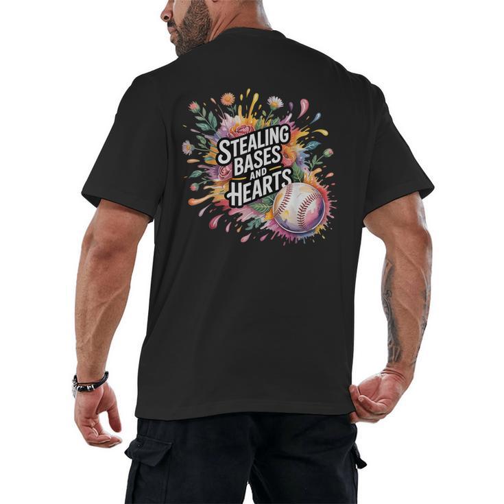 Stealing Bases And Hearts Baseball Puns Sports Men's Back Print T-Shirt