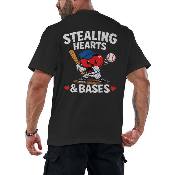 Stealing Hearts & Bases Valentine’s Day Baseball Love Men's Back Print T-Shirt
