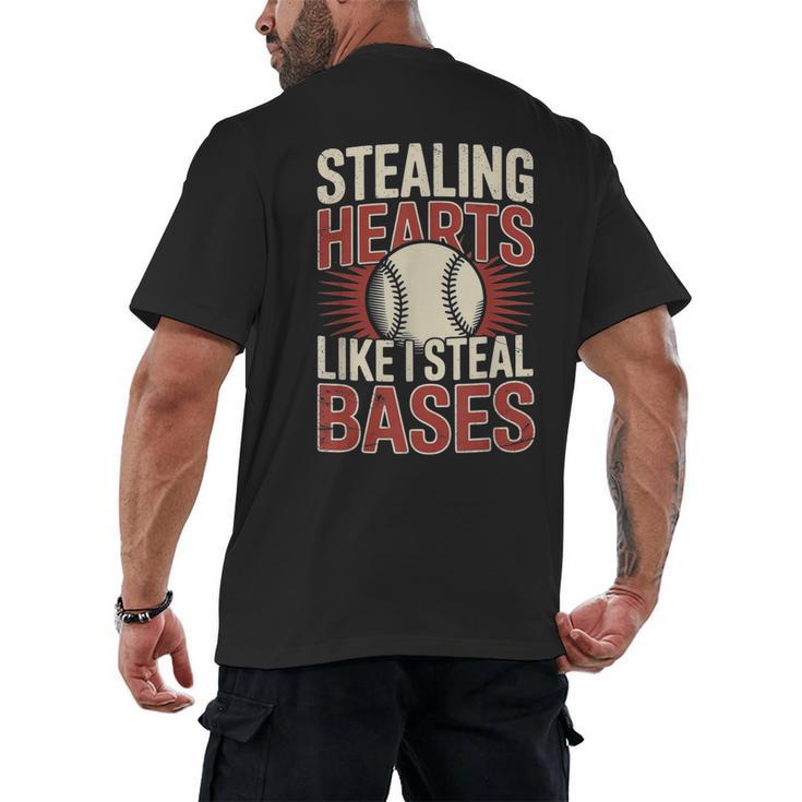 Stealing Hearts Like I Steal Bases Baseball Valentine Retro Men's Back Print T-Shirt