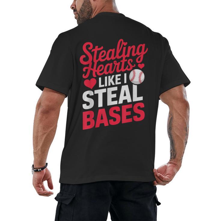 Stealing Hearts Like I Steal Bases Cute Baseball Valentine Men's Back Print T-Shirt