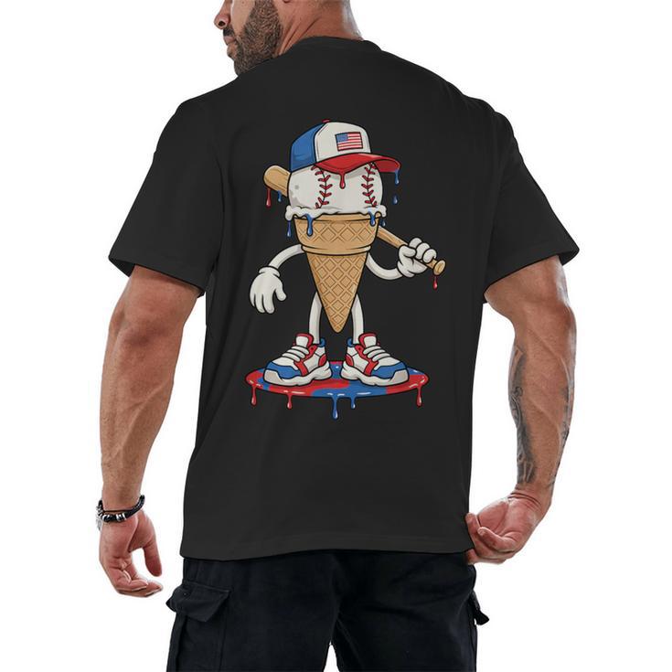 USA Patriotic Baseball Ice Cream Cone Freedom Men's Back Print T-Shirt