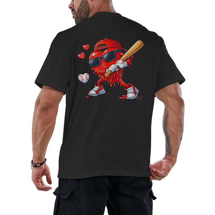 Valentine Baseball Heart Sports Love Valentines Day Boys Men's Back Print T-Shirt