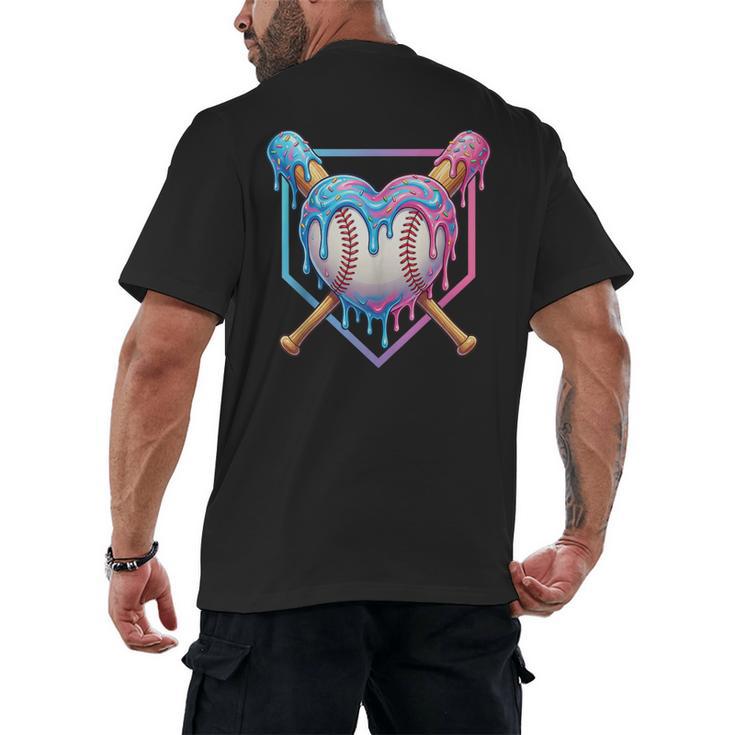Valentines Baseball Heart Dripping Ice Cream Gen Z Alpha Men's Back Print T-Shirt