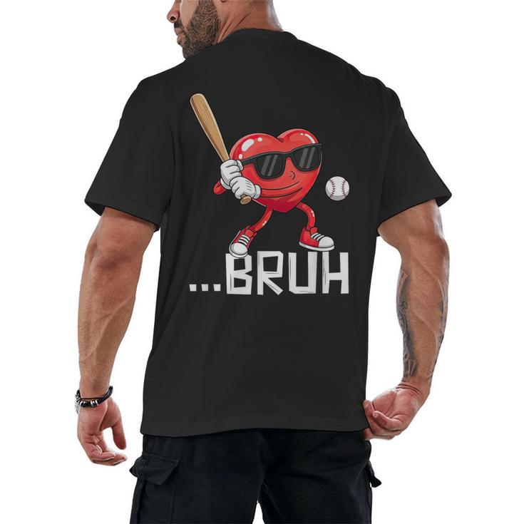 Valentines Bruh Red Heart Playing Baseball Men Boys Kids Men's Back Print T-Shirt