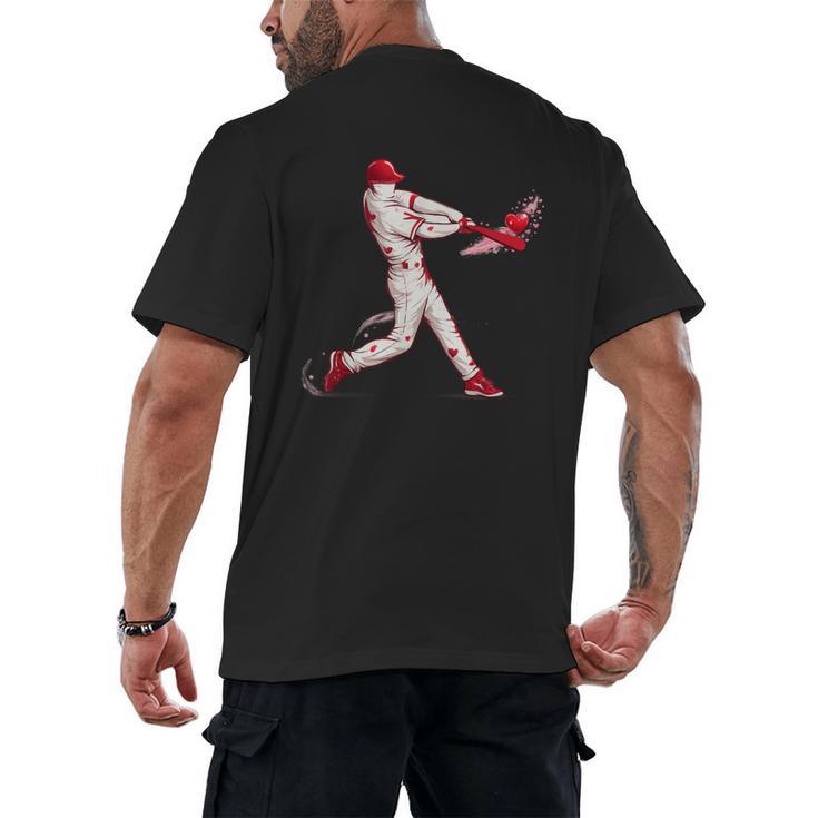 Valentines Day Baseball Batter Silhouette Heart For Men Boys Men's Back Print T-Shirt
