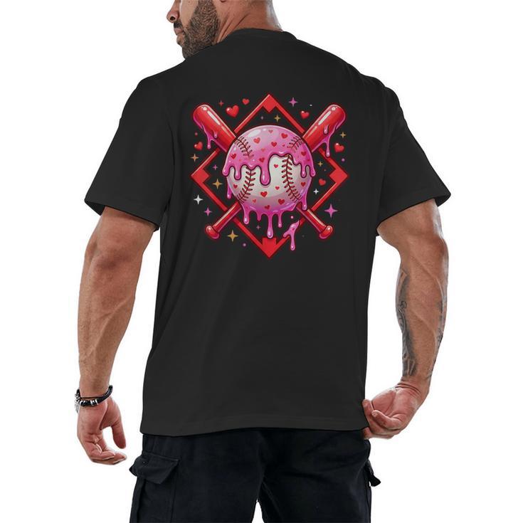 Valentines Day Baseball Boys Ice Cream Drip Heart Youth Kids Men's Back Print T-Shirt