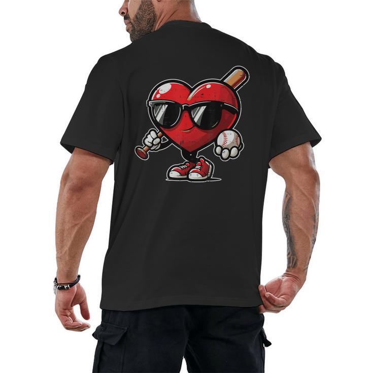 Valentines Day Baseball Heart Bat Sunglasses Men Boys Kids Men's Back Print T-Shirt