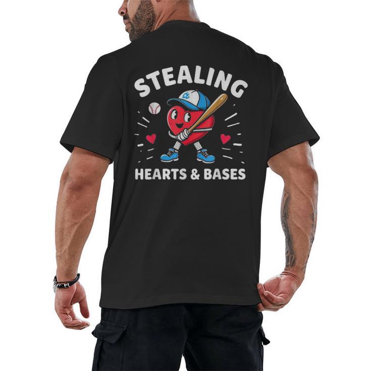 Valentines Day Baseball Stealing Hearts Bases Boys Kids Men Men's Back Print T-Shirt