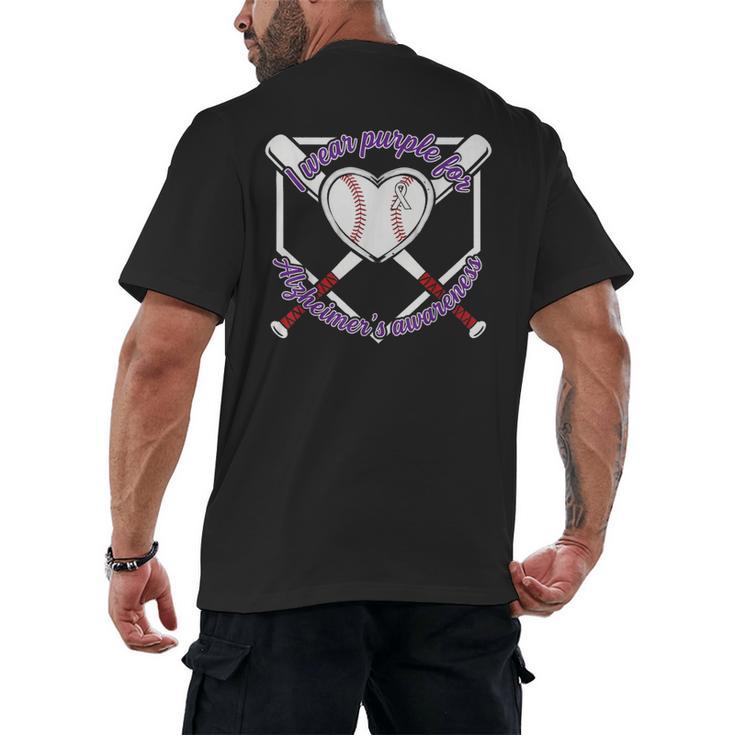 I Wear Purple For Alzheimers Awareness Baseball Heart Ribbon Men's Back Print T-Shirt