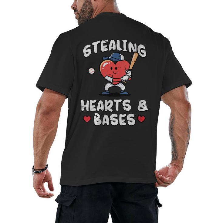 Women's Valentines Day Baseball Stealing Hearts Bases Boys Kids Men Men's Back Print T-Shirt