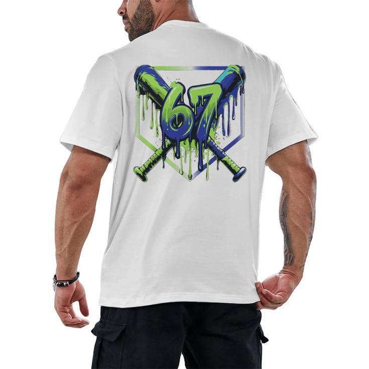 67 Baseball Drip Effect Urban Tee Style 6-7 Meme Graphic Premium Tri-Blend Men's Back Print T-Shirt