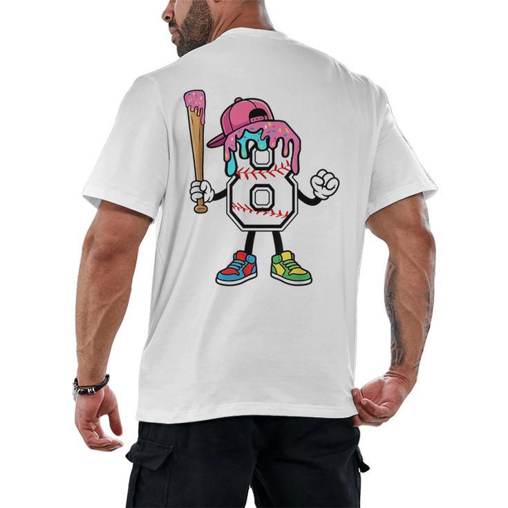 8th Birthday Baseball Ice-Cream Drip 8 Years Old Boys Girls Men's Back Print T-Shirt