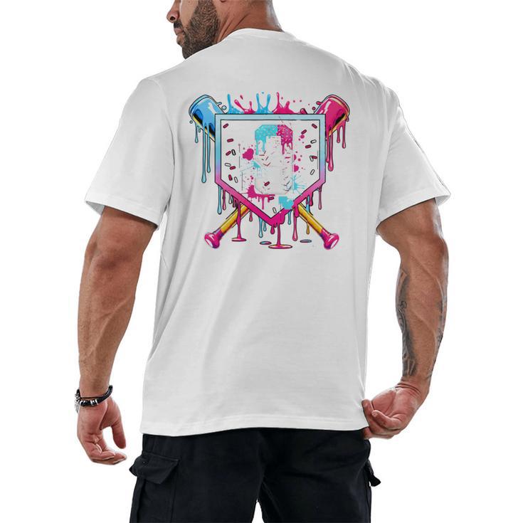 9th Birthday Boys Baseball Ice Cream Drip Boys Baseball Men's Back Print T-Shirt