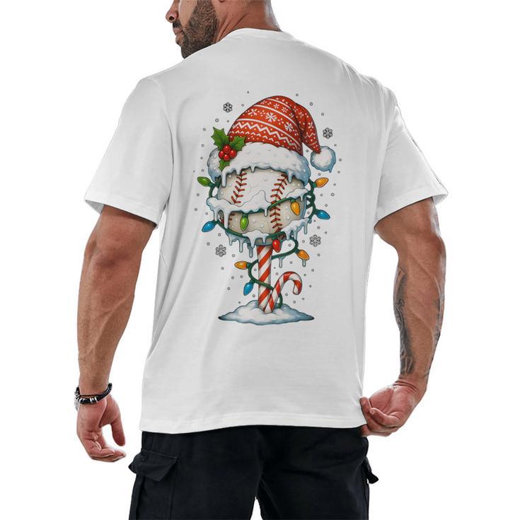 Baseball Christmas Ball Hat Snow Winter Premium Tri-Blend Men's Back Print T-Shirt