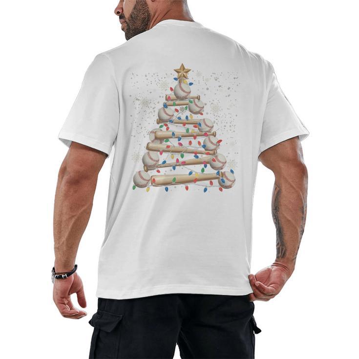Baseball Christmas Tree Light Xmas Tees Boys Kids Men Men's Back Print T-Shirt