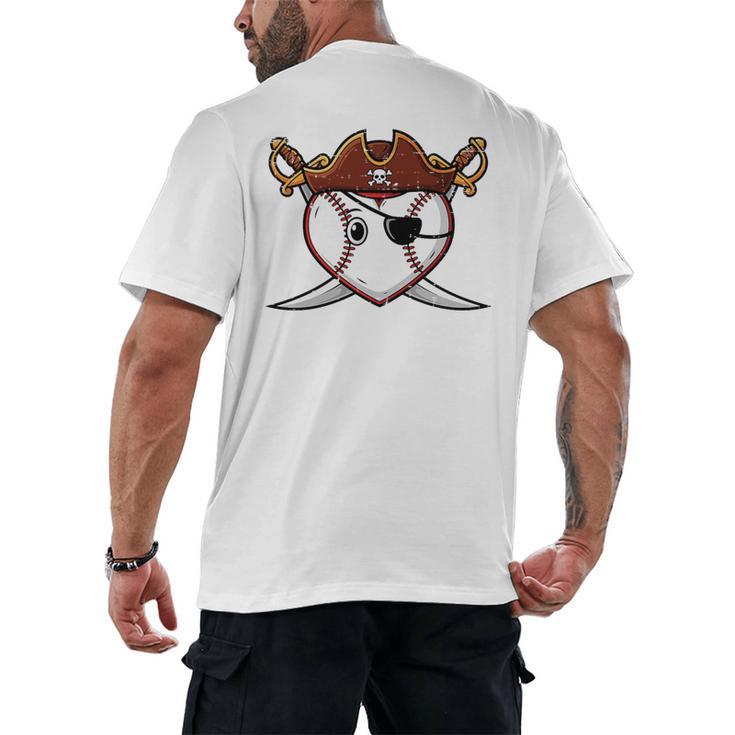 Baseball Heart Pirate Hat Crossed Swords Men Boys Kids Youth Premium Tri-Blend Men's Back Print T-Shirt