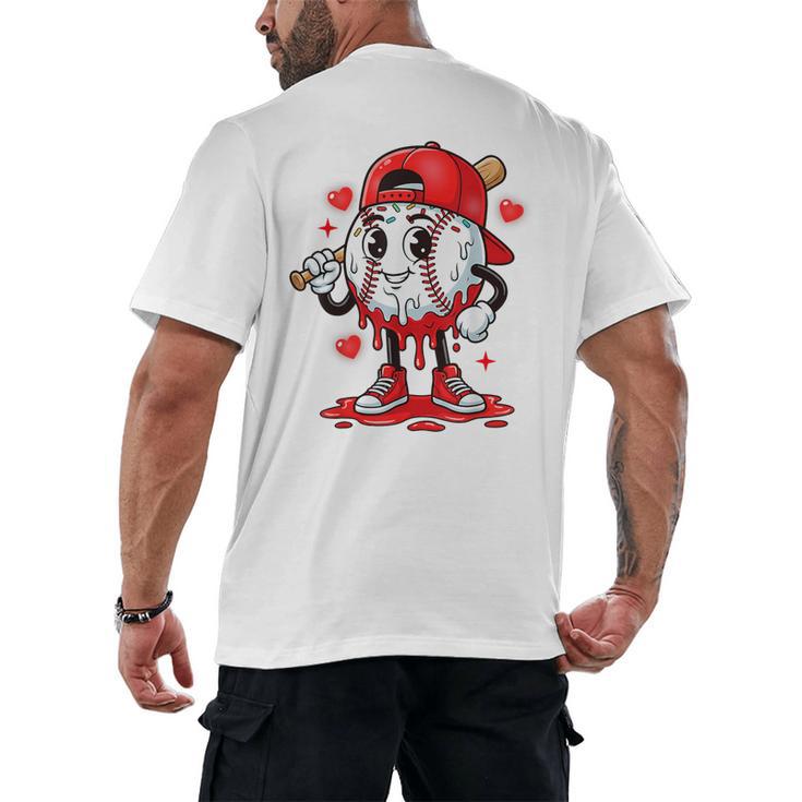 Baseball Ice Cream Valentine Dripping Game Day Men Boys Kids Men's Back Print T-Shirt