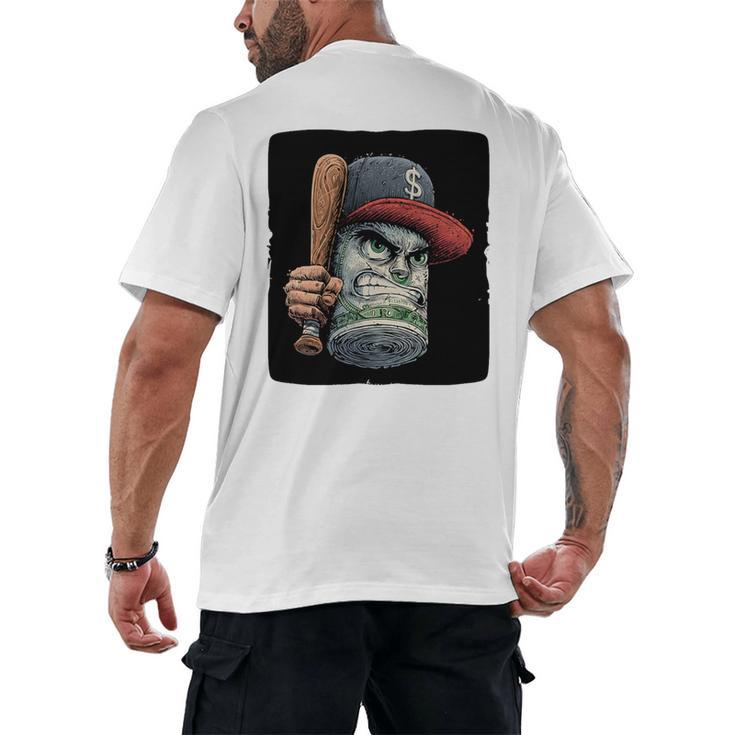 Cool Dollar Bill Guy With Cap And Baseball Costume Premium Tri-Blend Men's Back Print T-Shirt