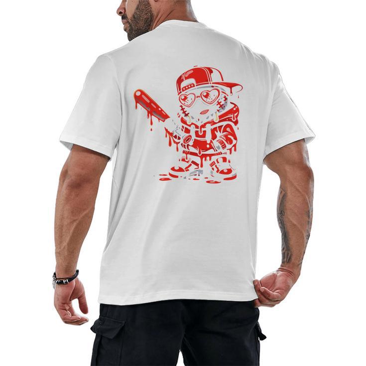 Drippy Baseball Mascot Valentine Heart Glasses Cartoon Men's Back Print T-Shirt