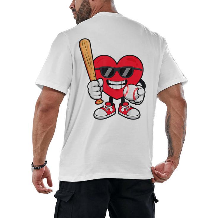 Heart Playing Baseball Valentines Day Men's Back Print T-Shirt