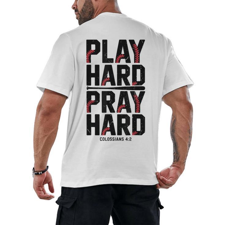 Play Hard Pray Hard Youth Boy Christian Baseball Jesus Men's Back Print T-Shirt