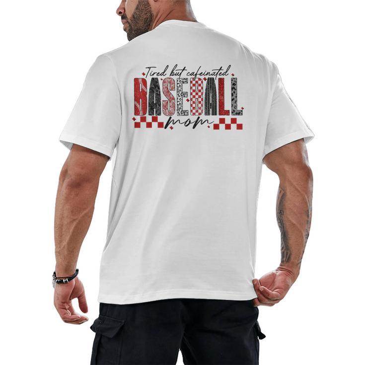 Retro Checkered Tired But Caffeinated Baseball Mom Leopard Men's Back Print T-Shirt