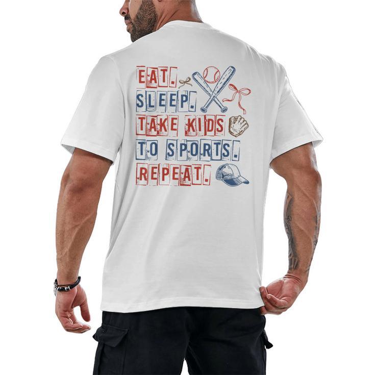 Retro Eat Sleep Take Kids To Sports Repeat Game Day Baseball Men's Back Print T-Shirt