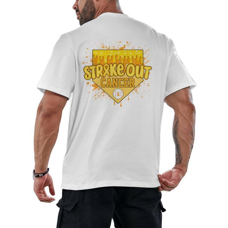 Strike Out Childhood Cancer Boys Baseball Drip Gold Ribbon Men's Back Print T-Shirt