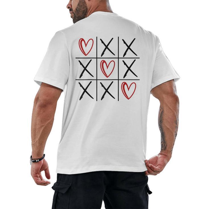 Tic Tac Toe Love Hearts Romantic Valentine Raglan Baseball Tee Men's Back Print T-Shirt