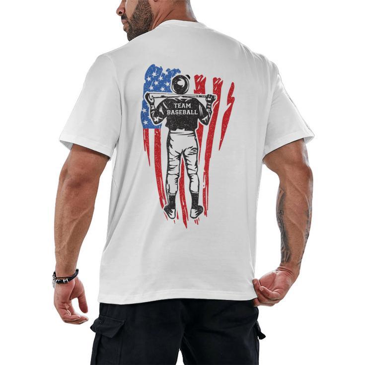 US Flag Baseball Player Batter Sport Lover Team Coach Family Men's Back Print T-Shirt