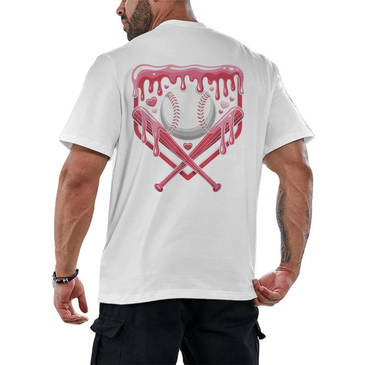 Valentines Baseball Boys Ice Cream Drip Heart Youth Kids Men's Back Print T-Shirt