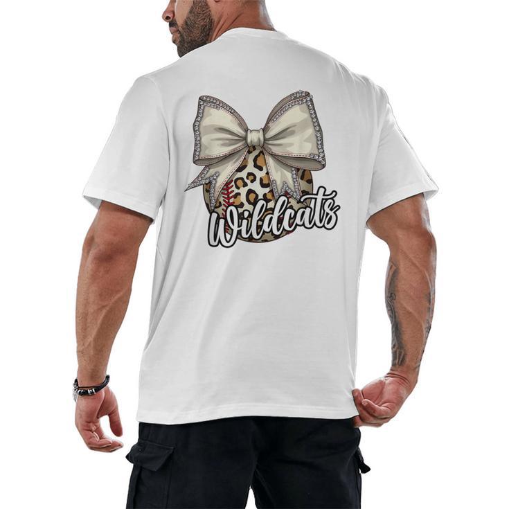 Wildcats Baseball Leopard Print Coquette Bow Mascot Game Day Men's Back Print T-Shirt