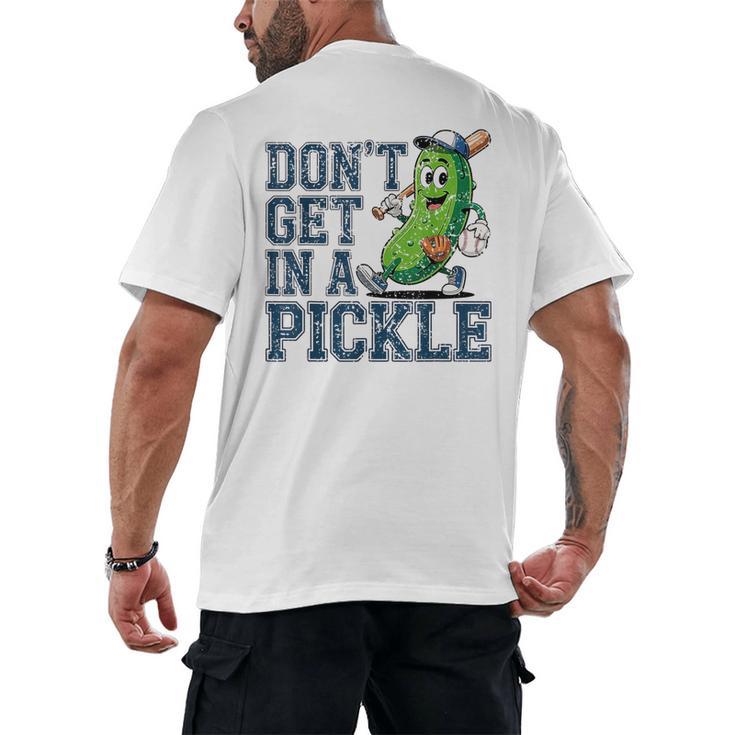 Youth Baseball Catcher Humor Don’t Get In A Pickle Men's Back Print T-Shirt