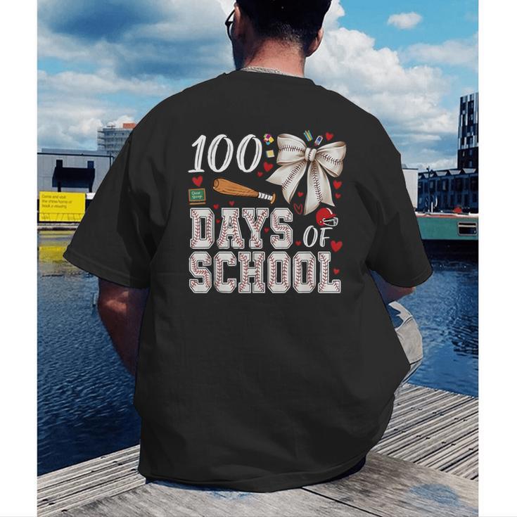 100 Days Of School Baseball 100th Day Of School Coquette Bow Men's Back Print T-Shirt