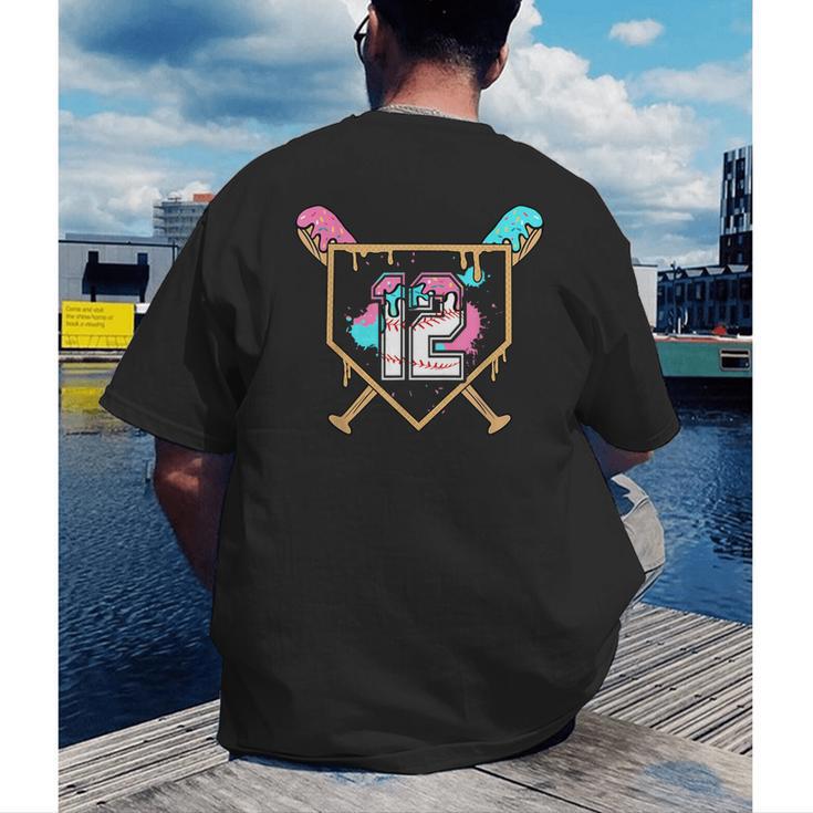 12th Birthday Baseball Bat Ice-Cream Drip 12yrs Old Boy Kid Men's Back Print T-Shirt 12th Birthday Baseball Bat Ice-Cream Drip 12yrs Old Boy Kid Men's Back Print T-Shirt
