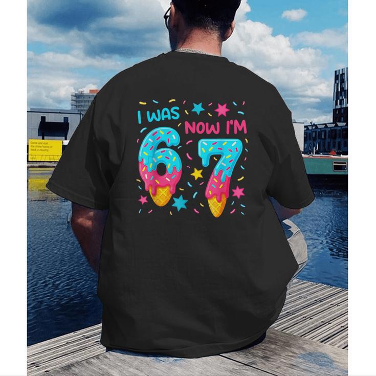 I Was 6 Now I'm 7 67 Birthday Baseball Drip 7 Year Old Men's Back Print T-Shirt I Was 6 Now I'm 7 67 Birthday Baseball Drip 7 Year Old Men's Back Print T-Shirt