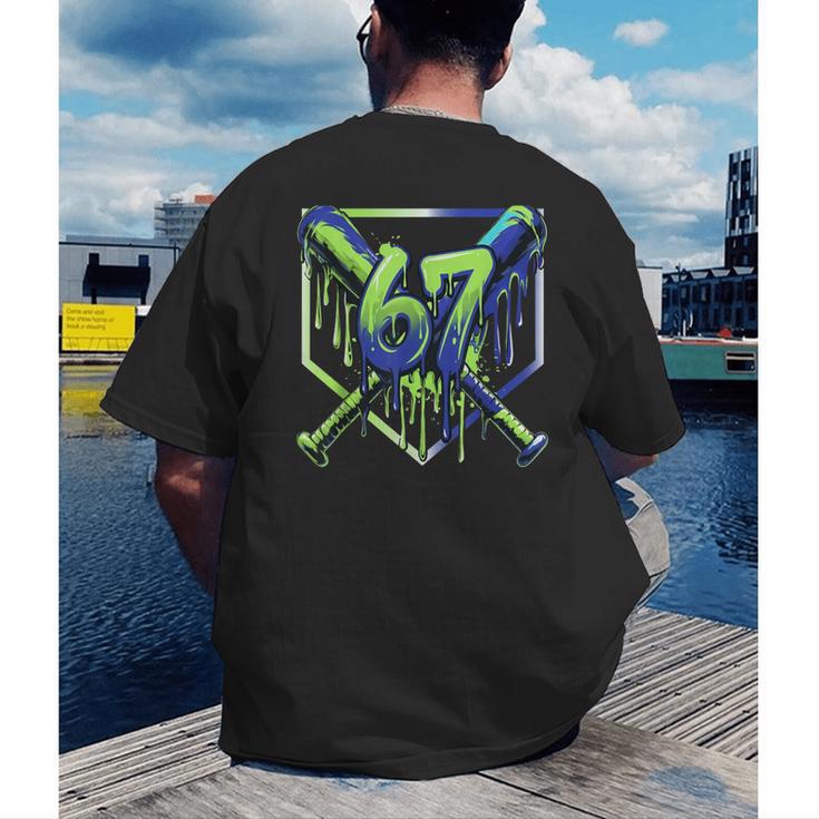 67 Baseball Drip Effect Urban Tee Style 6-7 Meme Graphic Men's Back Print T-Shirt