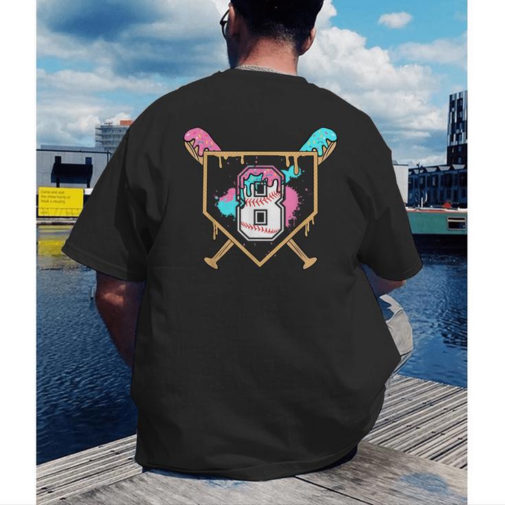 8th Birthday Baseball Bat Ice-Cream Drip 8yrs Old Boys Girls Men's Back Print T-Shirt 8th Birthday Baseball Bat Ice-Cream Drip 8yrs Old Boys Girls Men's Back Print T-Shirt