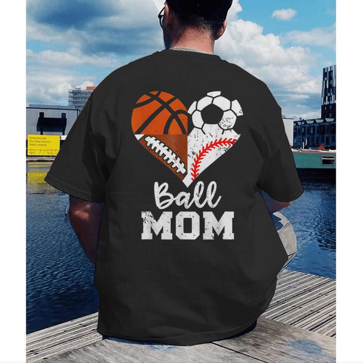 Ball Mom Heart Soccer Basketball Baseball Football Mom Men's Back Print T-Shirt