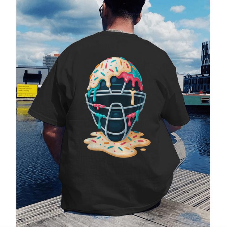Baseball Catcher Mask Ice Cream Dripping Baseball Boy Youth Men's Back Print T-Shirt Baseball Catcher Mask Ice Cream Dripping Baseball Boy Youth Men's Back Print T-Shirt