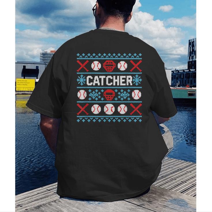 Baseball Catcher Ugly Christmas Sweater Pattern Sports Xmas Men's Back Print T-Shirt