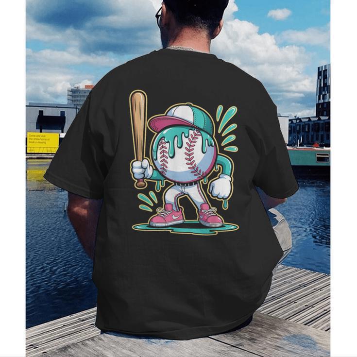 Baseball Character Cartoon Batter Drip Style Women Men Men's Back Print T-Shirt Baseball Character Cartoon Batter Drip Style Women Men Men's Back Print T-Shirt