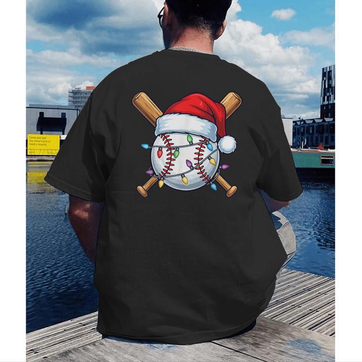 Baseball Christmas Lights Santa Christmas Baseball Player Men's Back Print T-Shirt